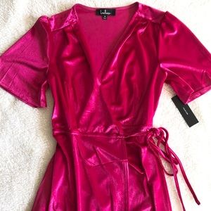 NWT Lulus pink velvet wrap dress